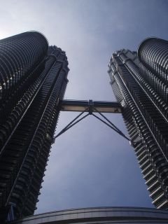The Petronas towers (Kuala Lumpur) taken whilst laying on the pavement below: quite the most amazing modern building on the planet.
